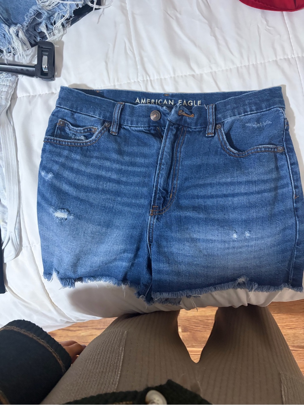 American Eagle Outfitters Blue Distressed High-Rise Denim Shorts